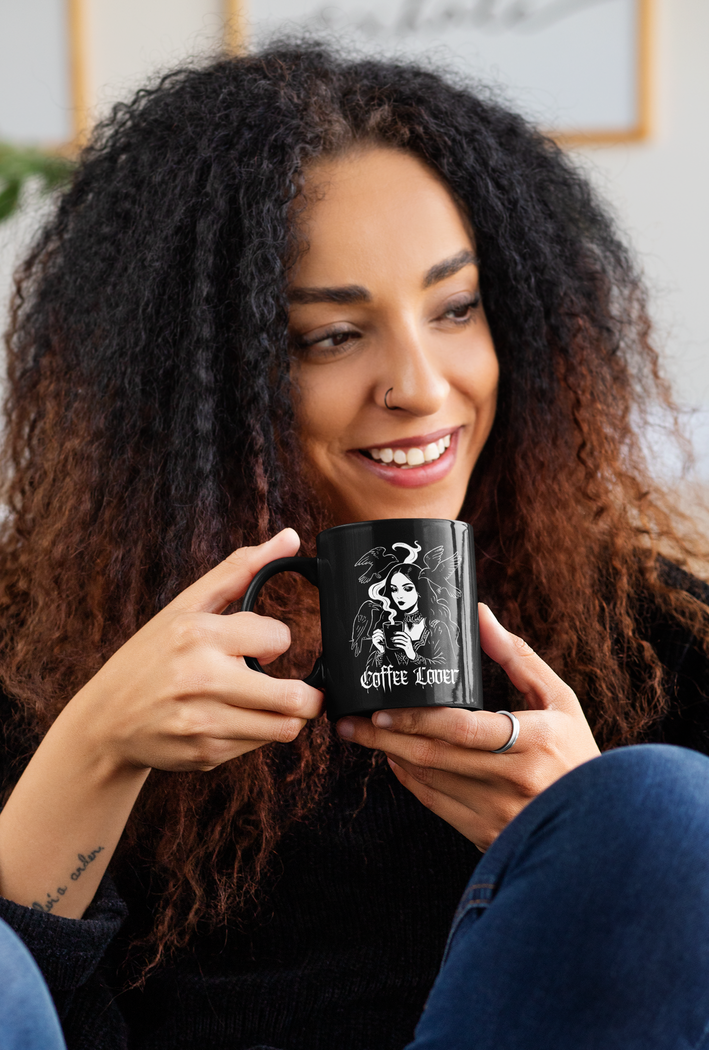 Personalized Gothic Coffee Lover Mug, Dark Aesthetics Coffee Cup with Ravens