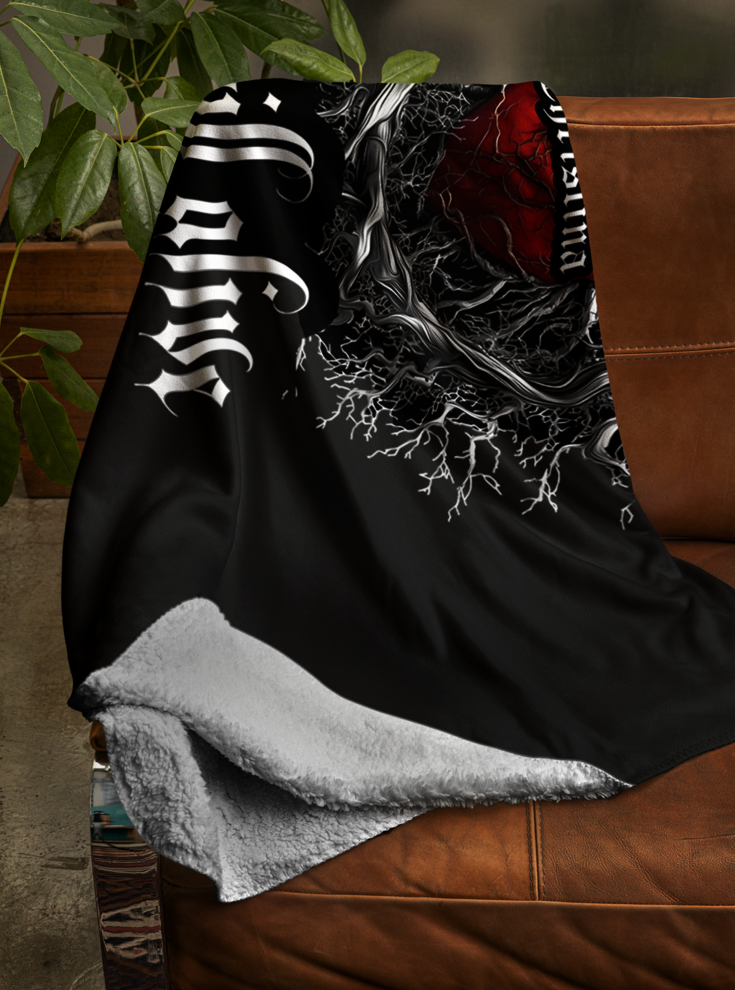 Customized Gothic Sherpa Fleece Blanket, Dark Style Meaningful Throw