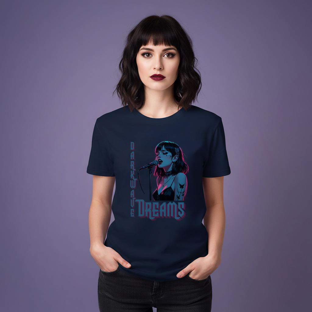 Darkwave Dreams T-Shirt, Gothic Synthwave Singer in Neon Lights