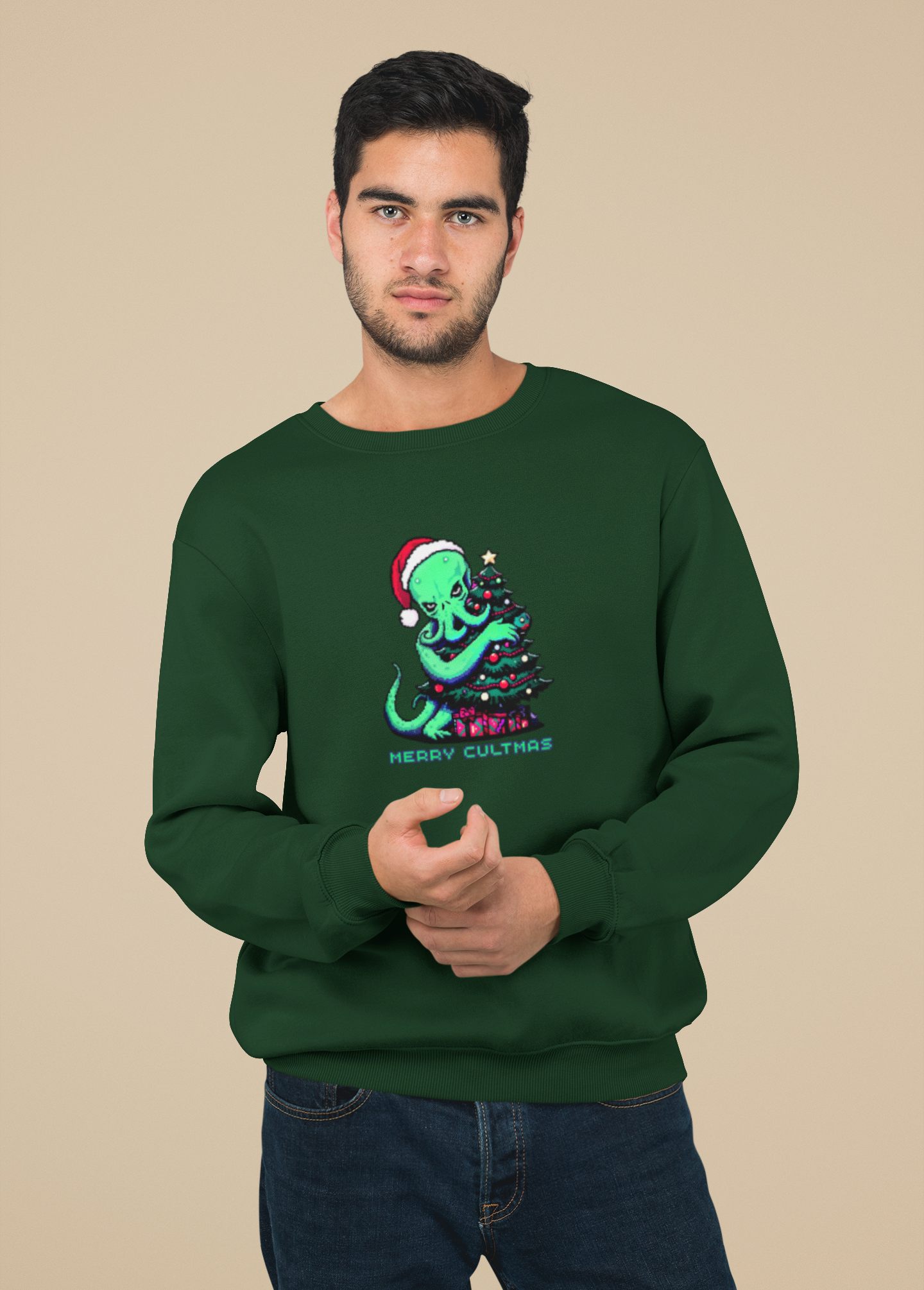 Retro Pixel Christmas Cthulhu Shirt, Merry Cultmas Lovecraft Holiday Pullover