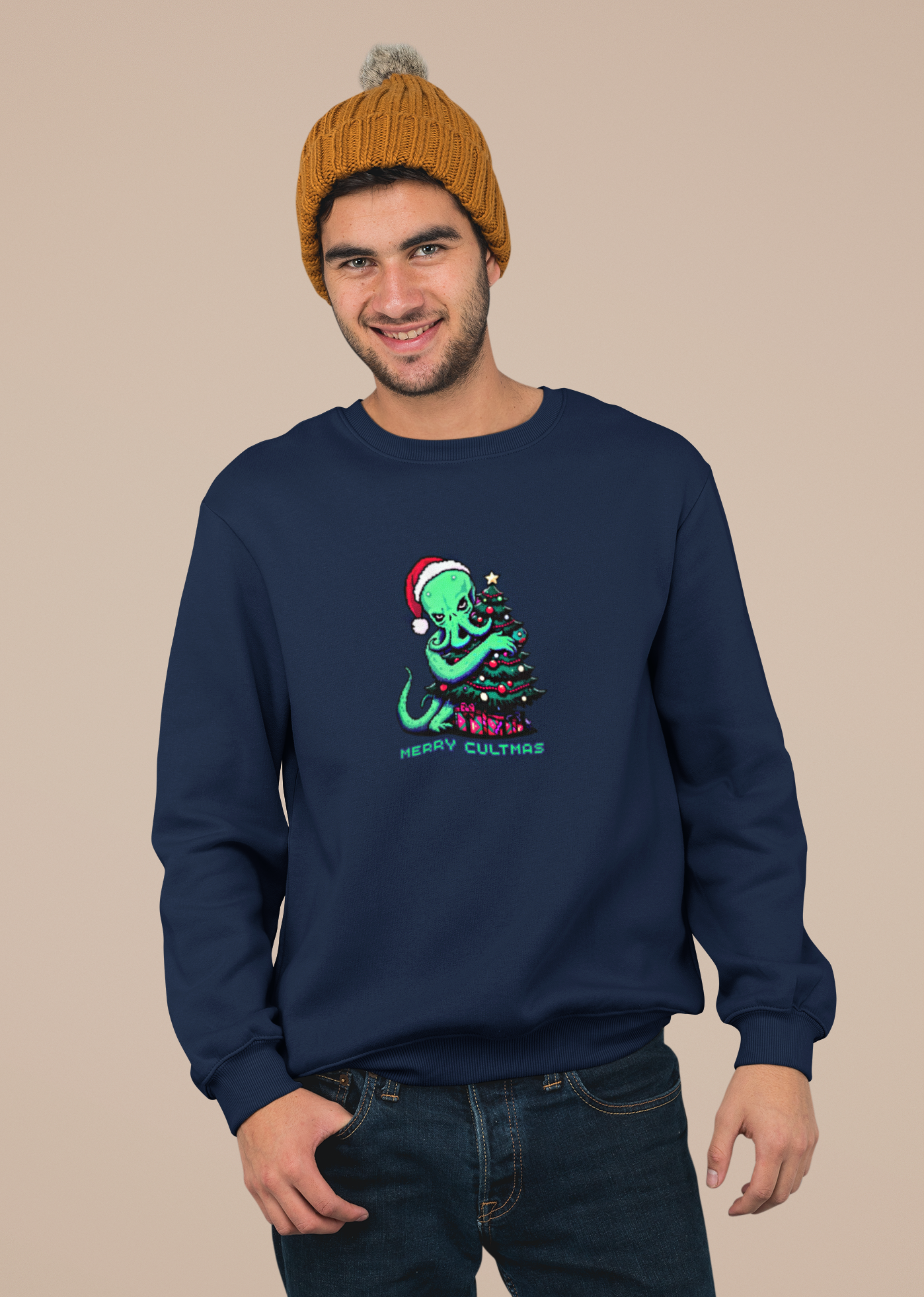 Retro Pixel Christmas Cthulhu Shirt, Merry Cultmas Lovecraft Holiday Pullover