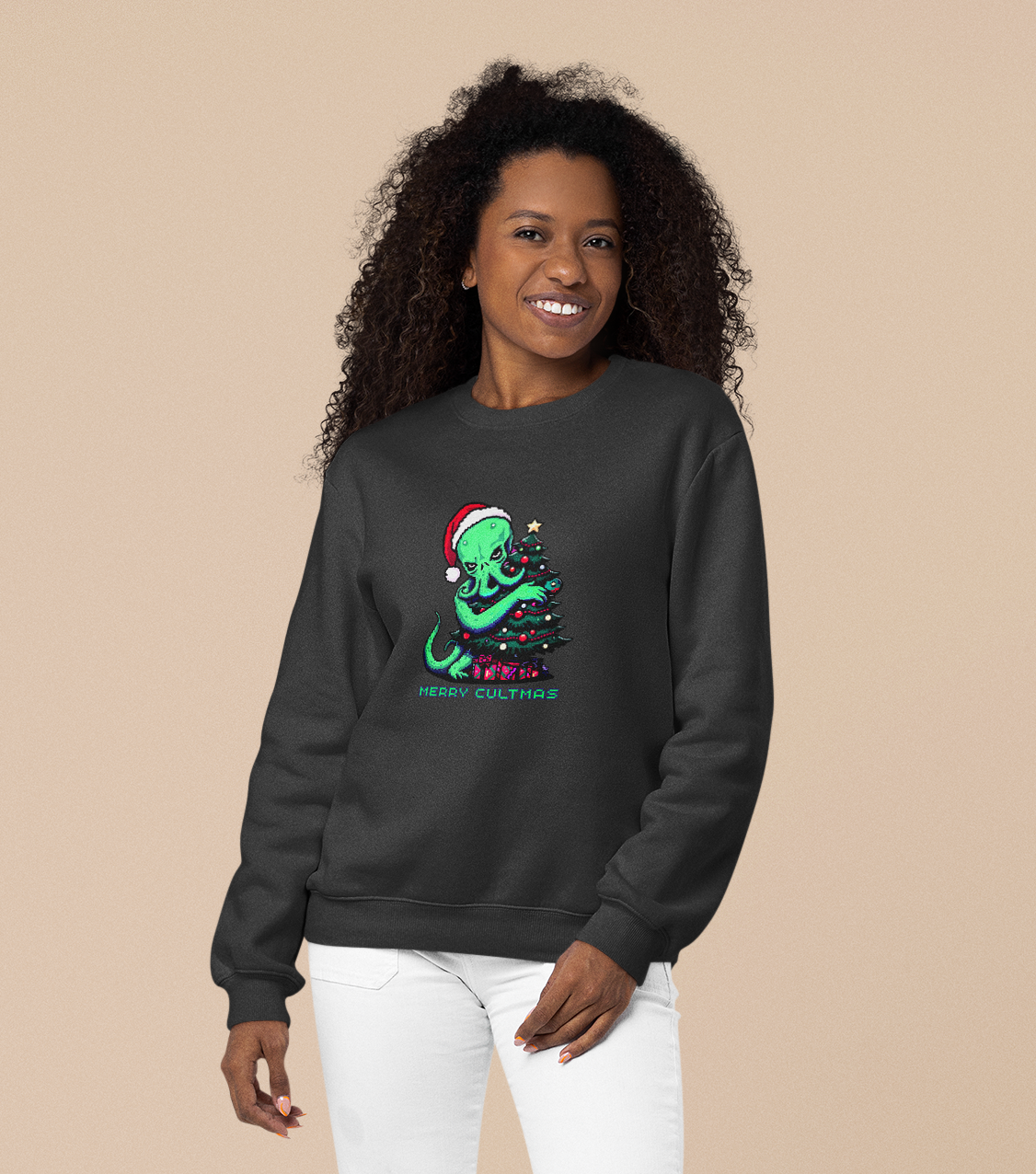 Retro Pixel Christmas Cthulhu Shirt, Merry Cultmas Lovecraft Holiday Pullover