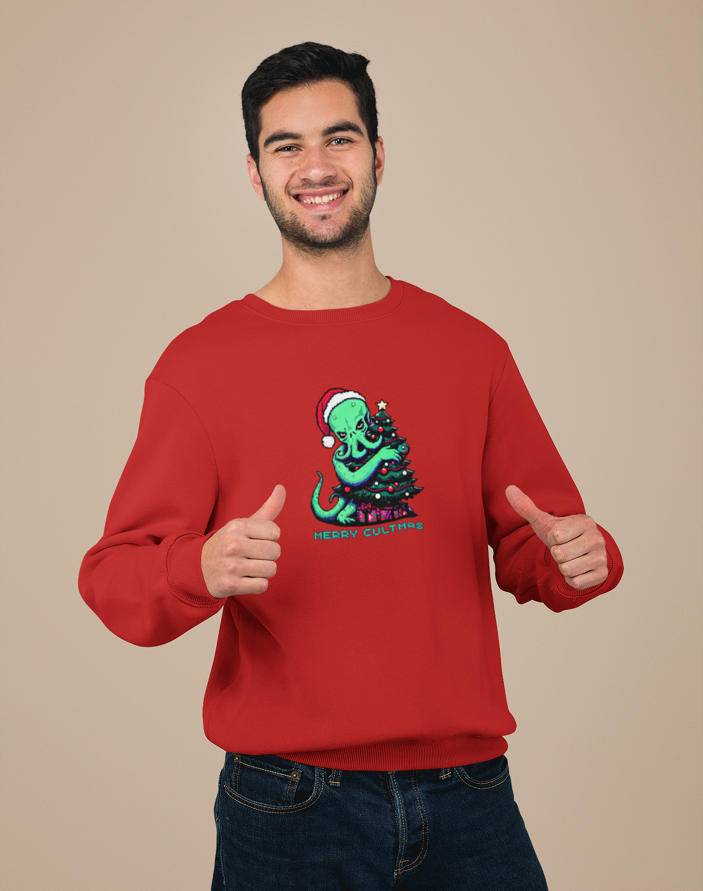 Retro Pixel Christmas Cthulhu Shirt, Merry Cultmas Lovecraft Holiday Pullover