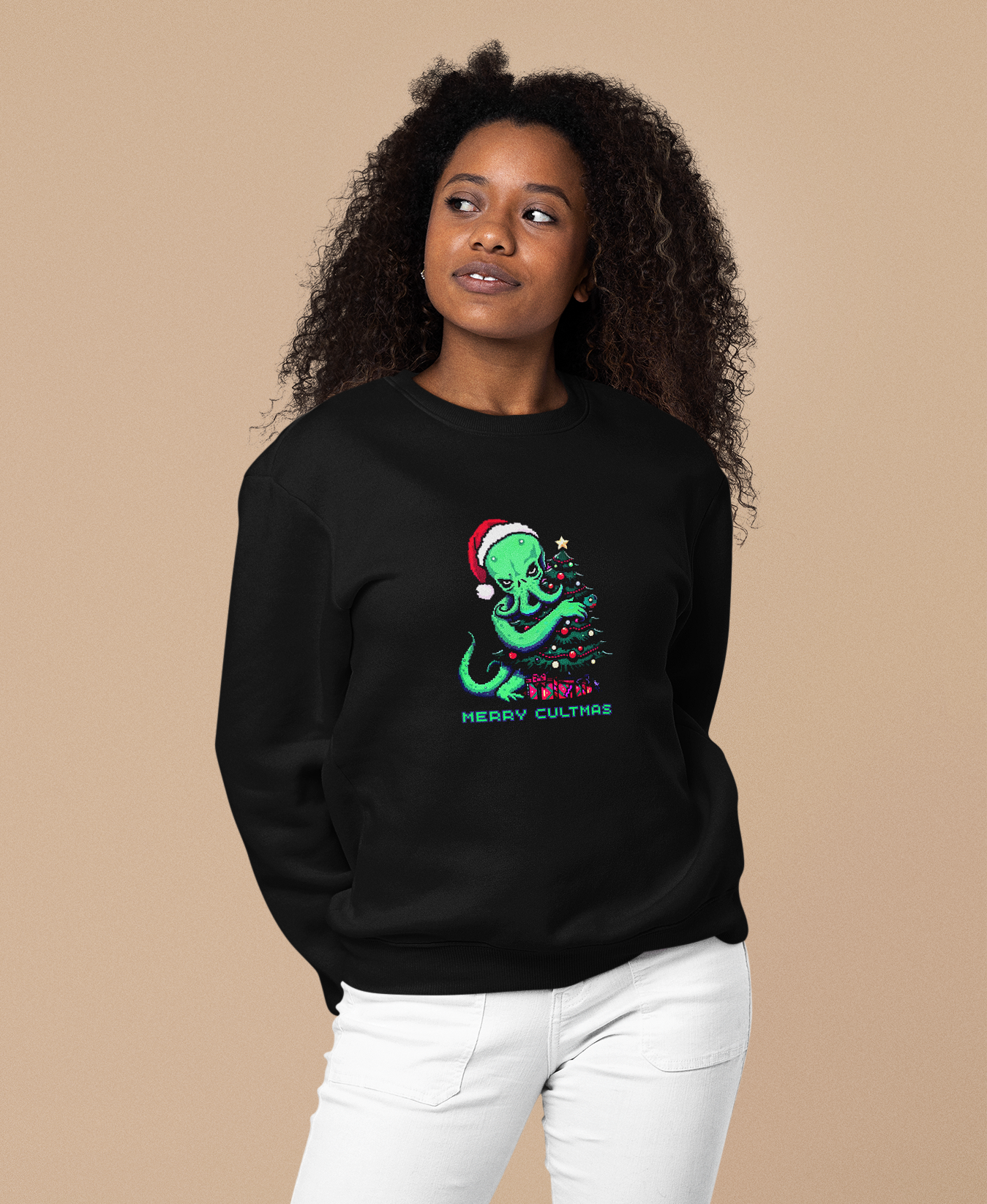 Retro Pixel Christmas Cthulhu Shirt, Merry Cultmas Lovecraft Holiday Pullover