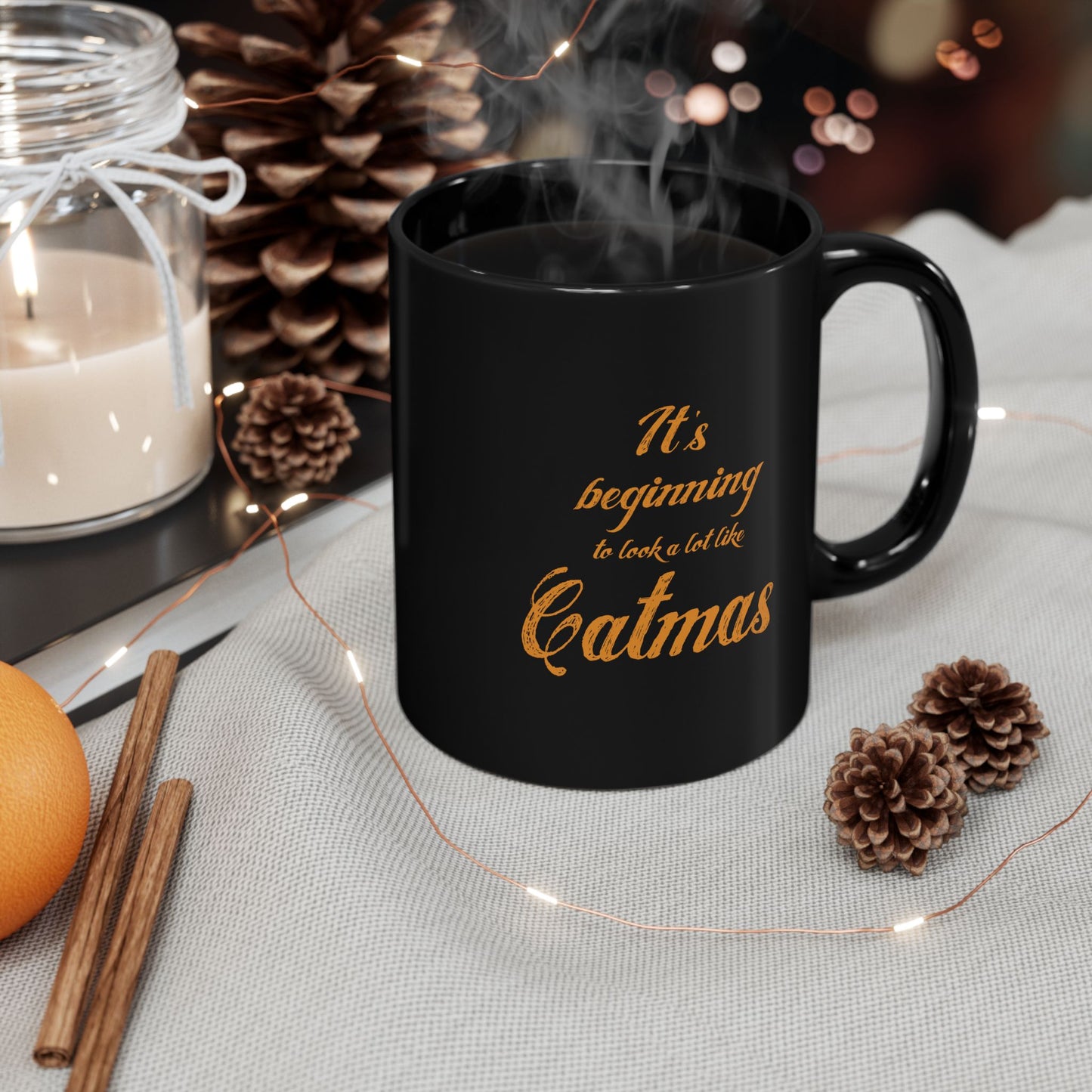 Black Cat Funny Christmas Mug, Holiday Gift for Cat Owners