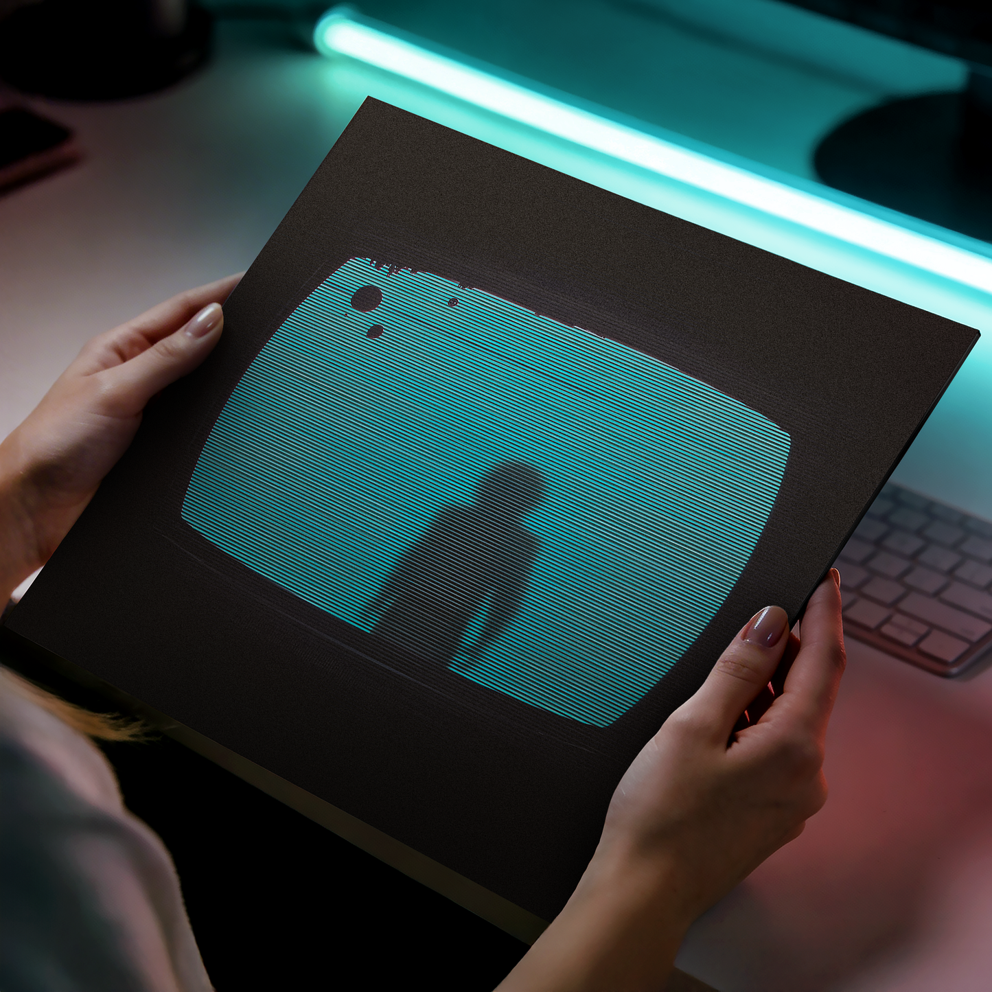 Signal Lost - The Visitor in Static - Analog Horror Aluminum Wall Art