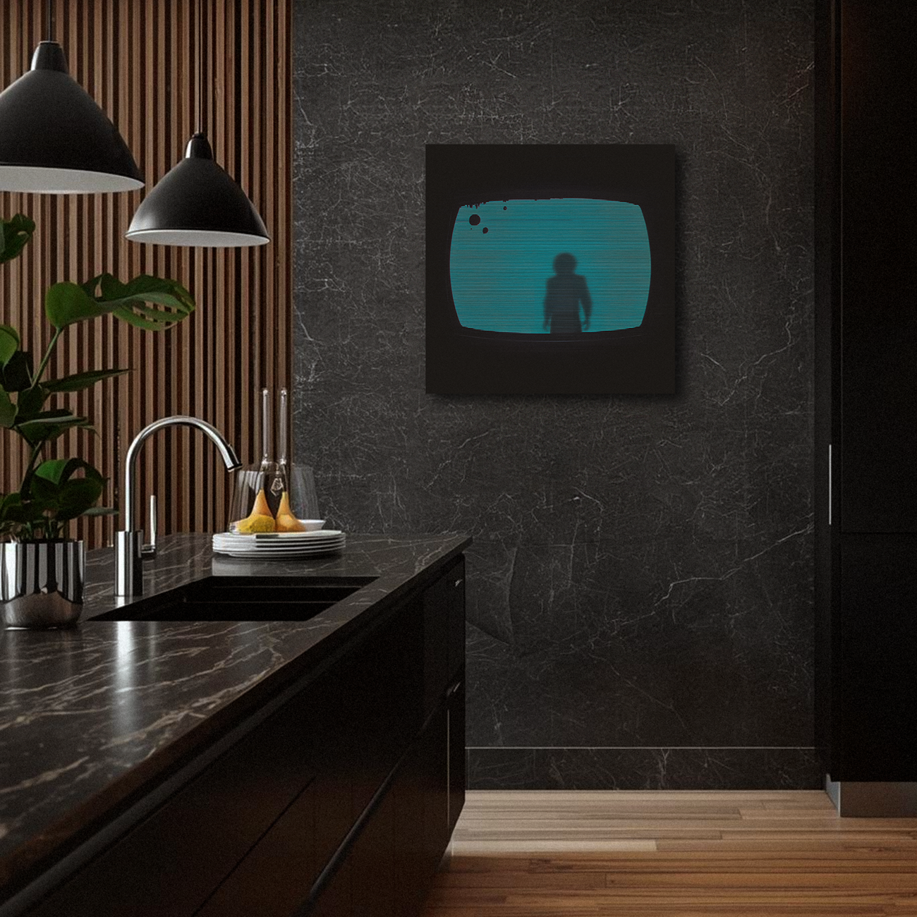 Signal Lost - The Visitor in Static - Analog Horror Aluminum Wall Art