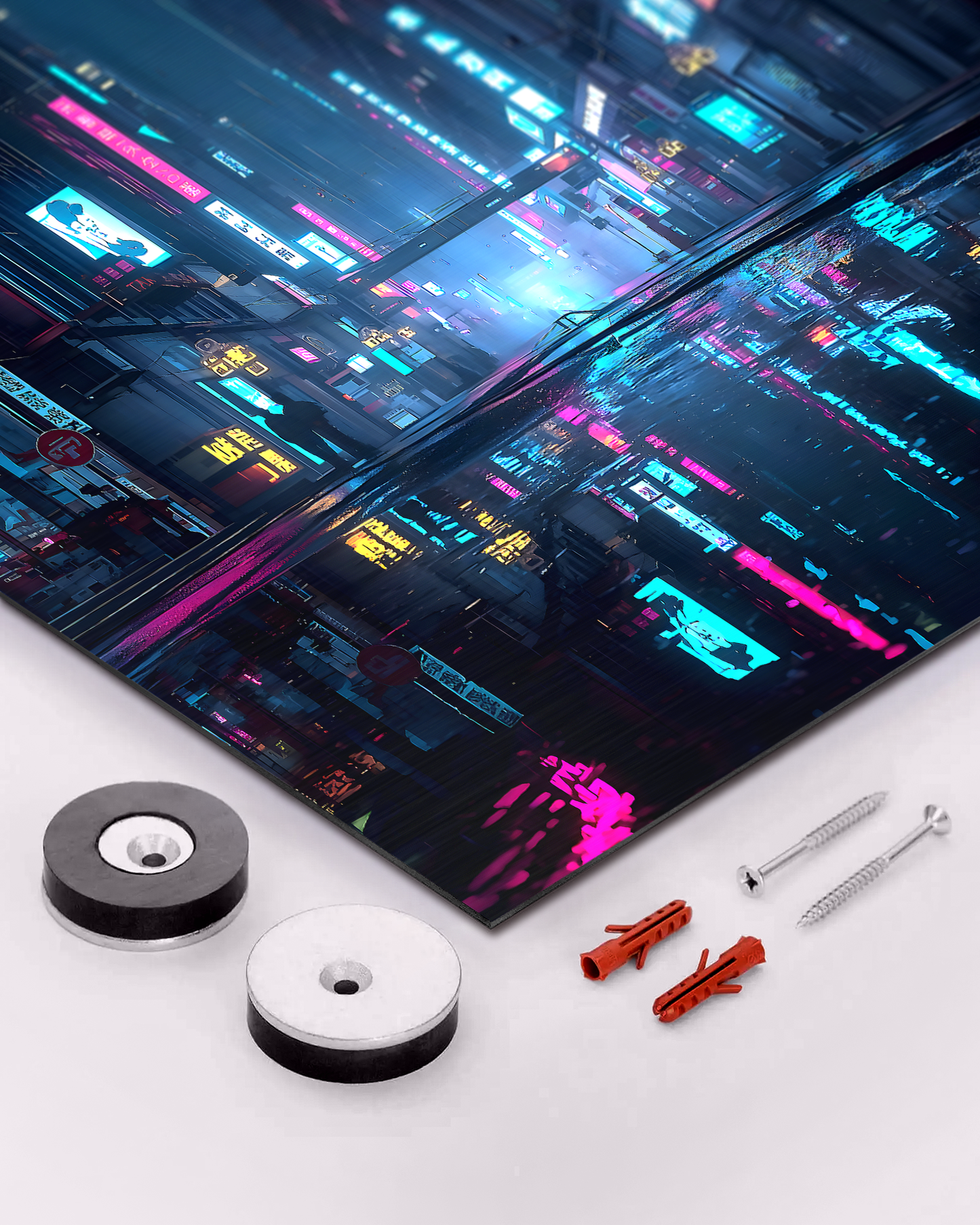 Midnight Cyberpunk City - Aluminum Print Wall Art