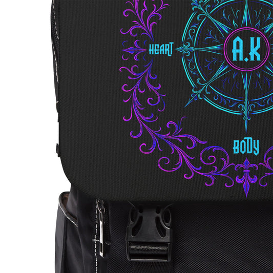 Personalized Gothic Compass Backpack with Neon Victorian Ornament