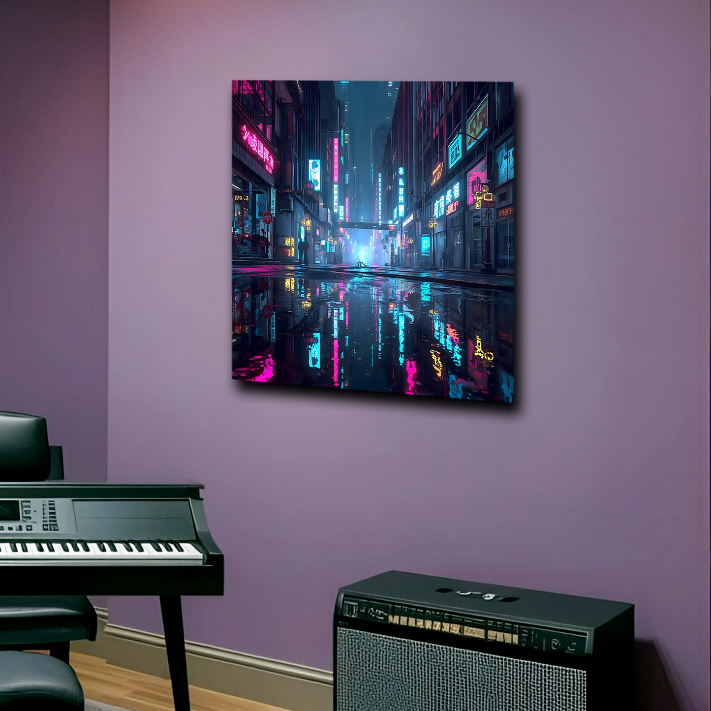 Midnight Cyberpunk City - Aluminum Print Wall Art