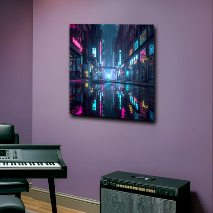 Midnight Cyberpunk City - Aluminum Print Wall Art