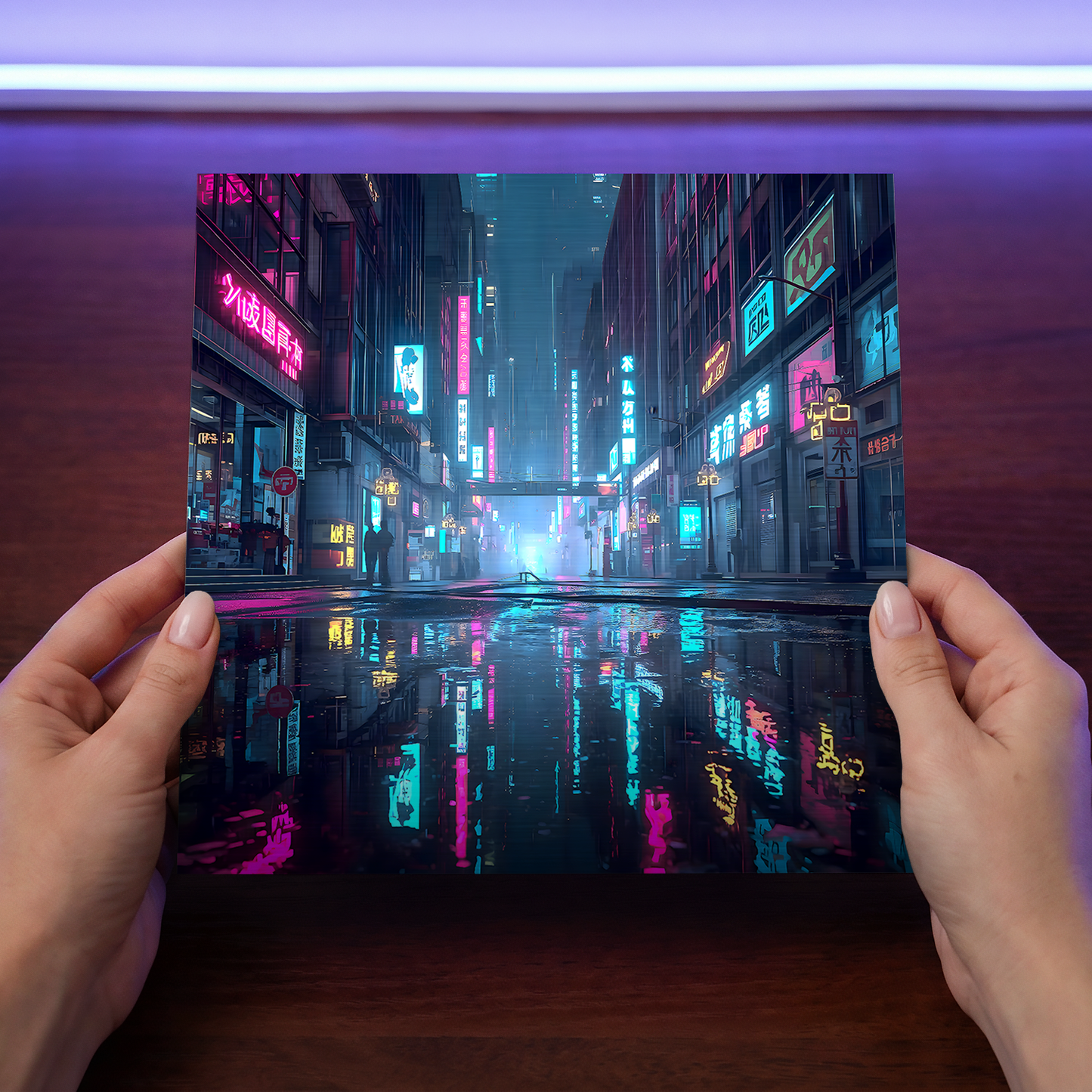 Midnight Cyberpunk City - Aluminum Print Wall Art