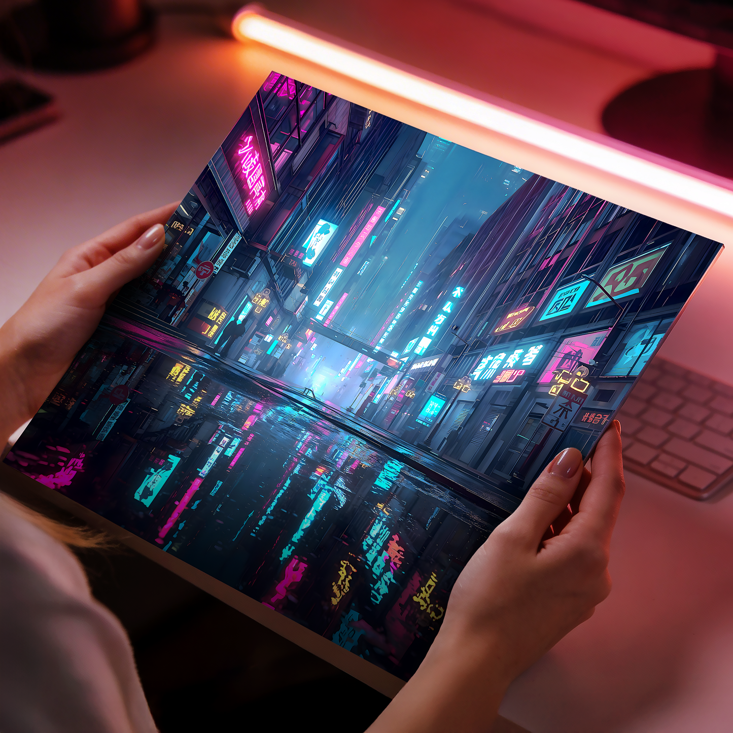 Midnight Cyberpunk City - Aluminum Print Wall Art