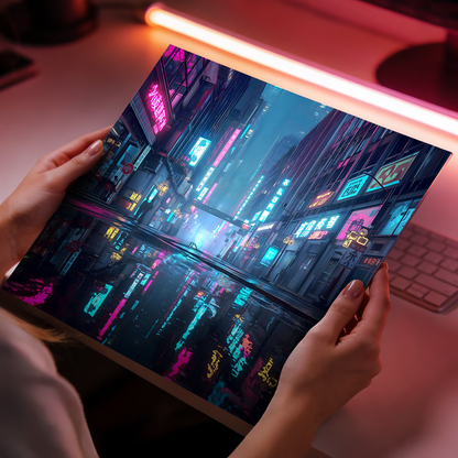 Midnight Cyberpunk City - Aluminum Print Wall Art