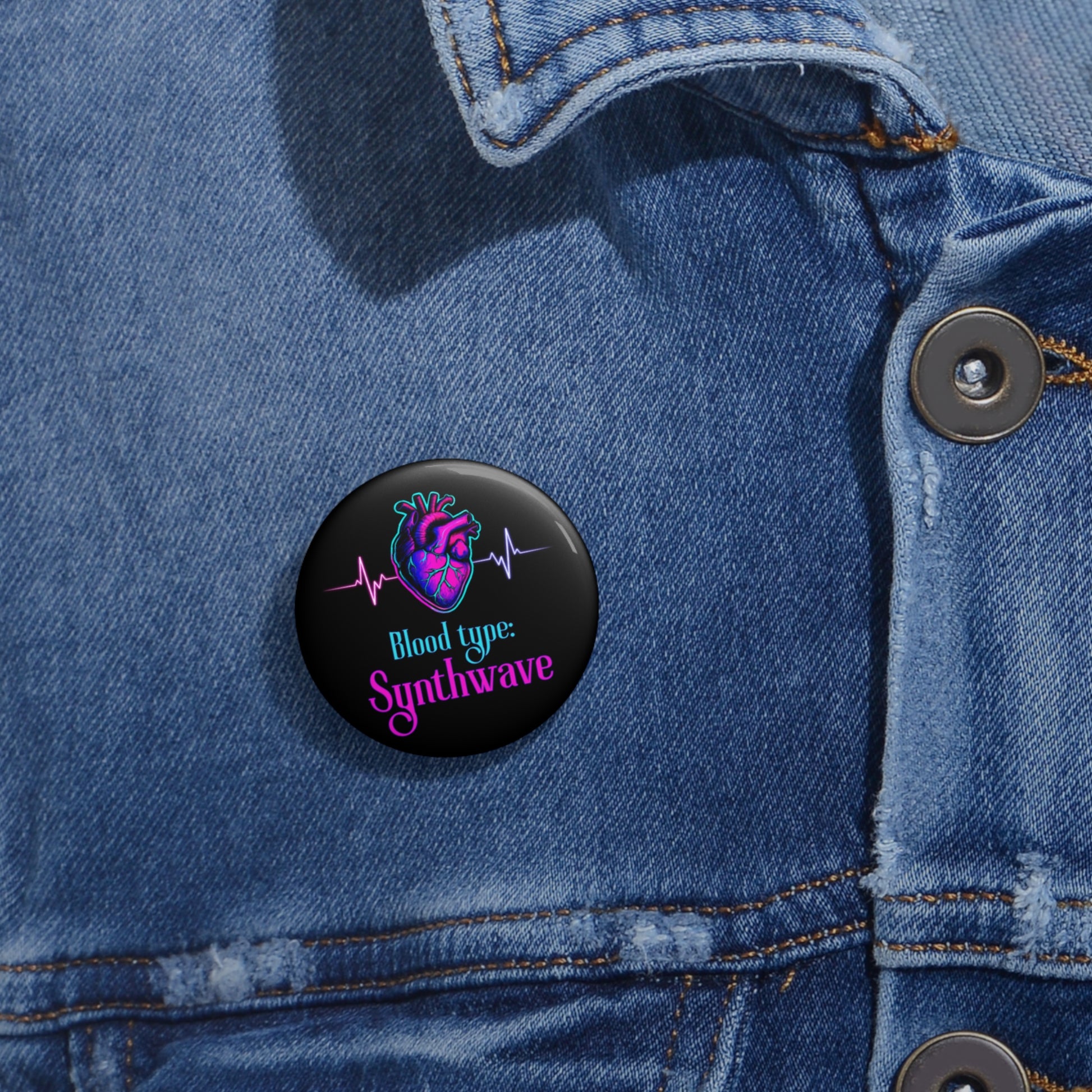 Synthwave Custom Pin Buttons - Retro Heart Design