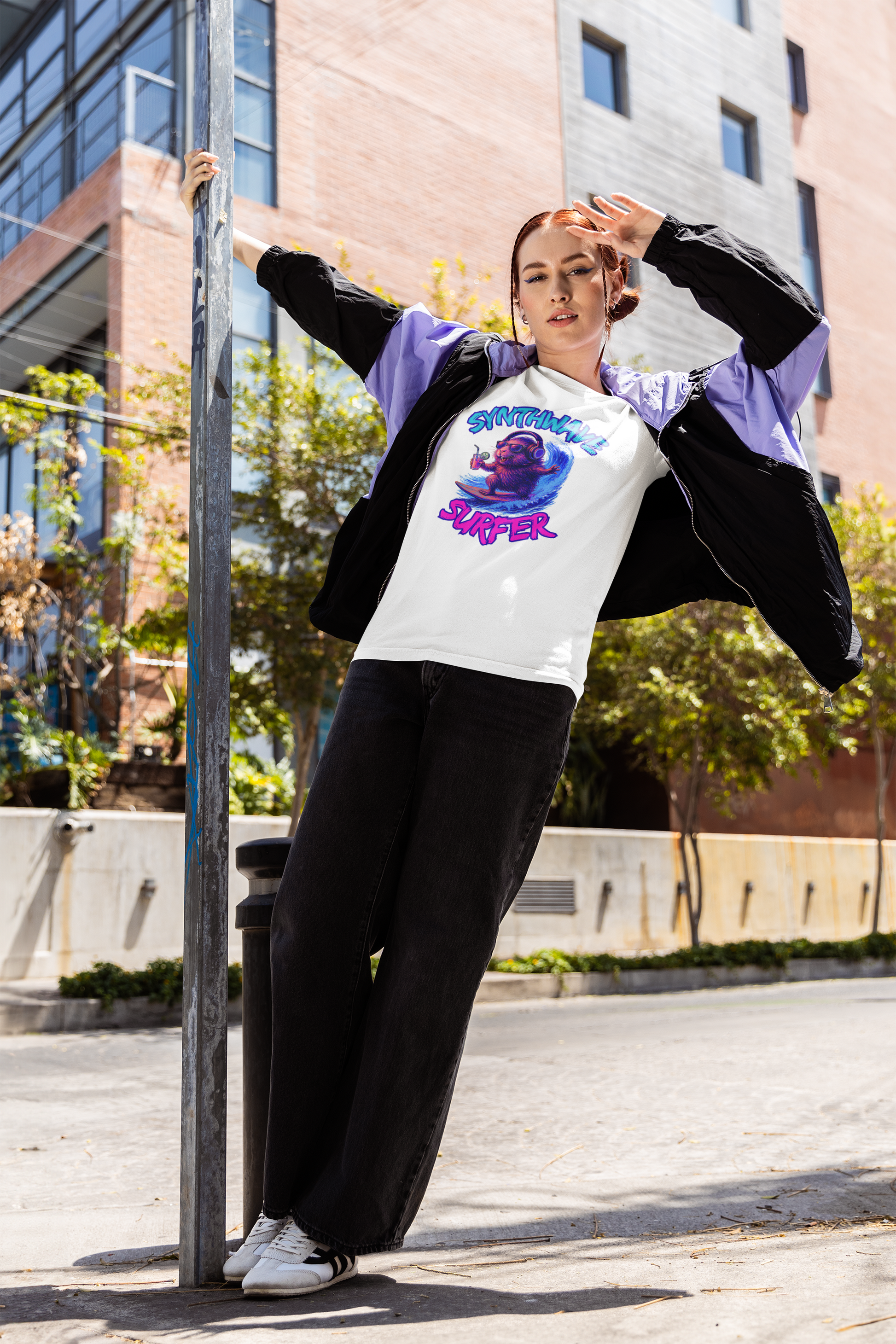 Synthwave Surfer T-Shirt, Vaporwave Animal Tee, Neon Guinea Pig Shirt, 80s Style Graphic Top