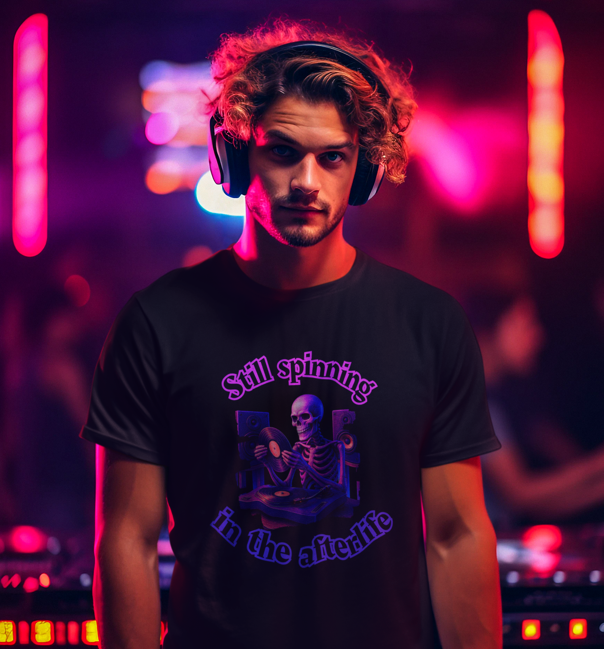 Synthwave DJ Skeleton T-Shirt, Neon Graphic Shirt, Retro 80s Halloween