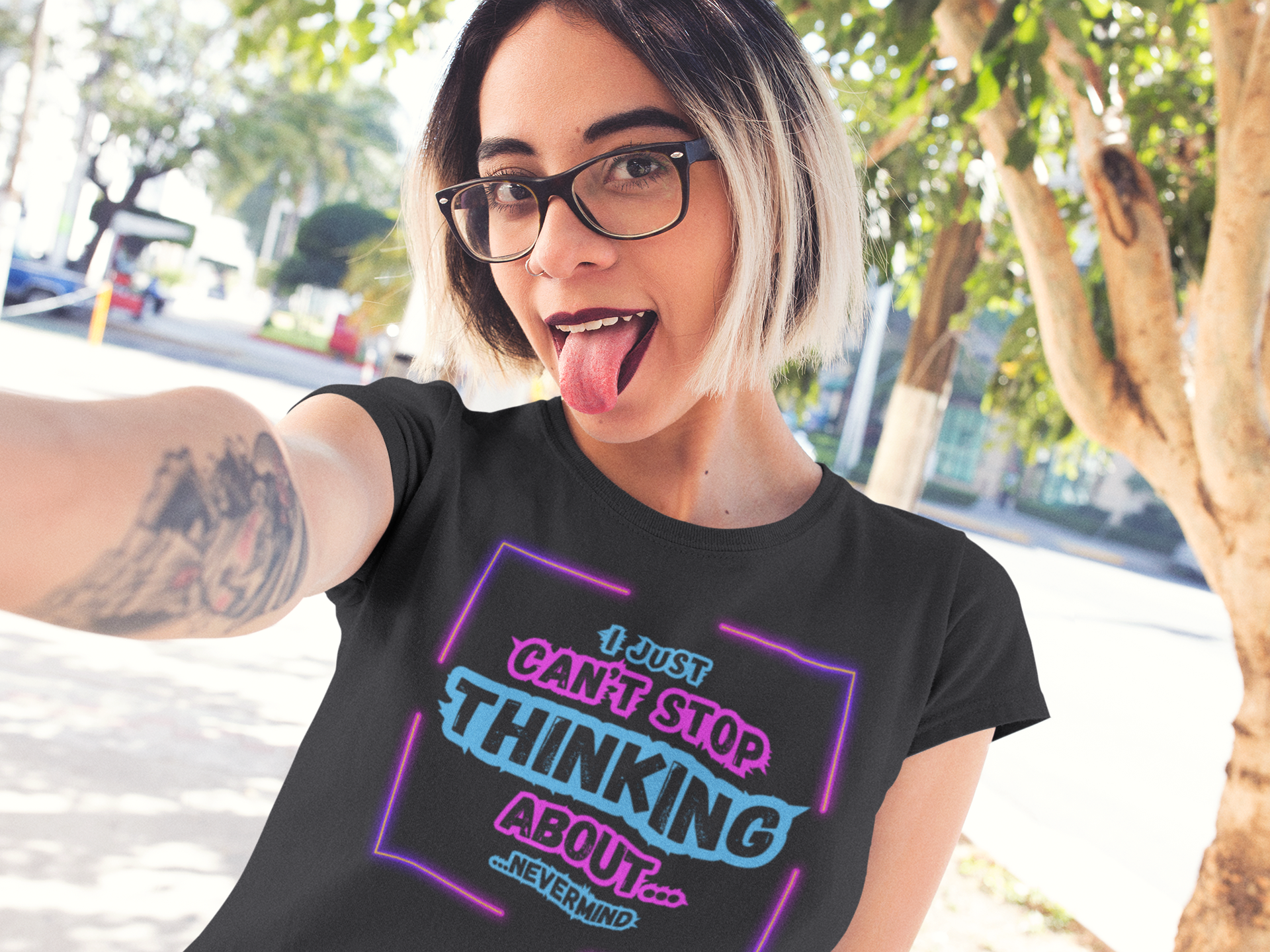 Flirty Playful Neon T-Shirt, Synthwave Aesthetic Tee, 80s Vibe, Bold Suggestive Design