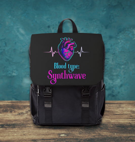 Retro Synthwave Backpack with Neon Heart Design