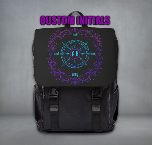 Personalized Gothic Compass Backpack with Neon Victorian Ornament