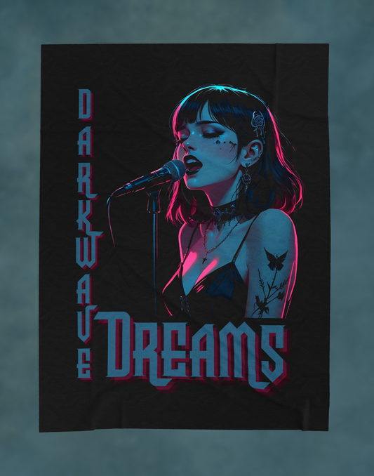 Velveteen plush blanket with illustration of a gothic woman singing in neon lights