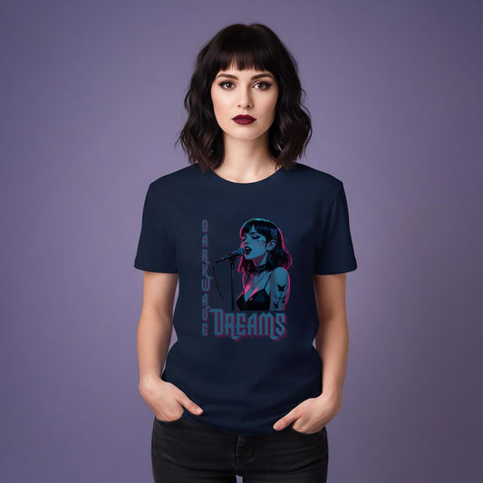 Darkwave Dreams T-Shirt, Gothic Synthwave Singer in Neon Lights