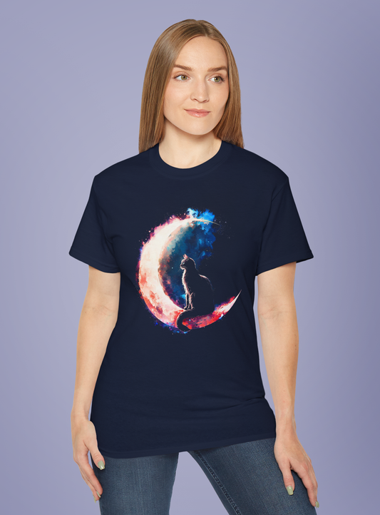 Personalized Mystic Moon Cat T-Shirt, Whimsical Cosmic Nebula Pet Shirt