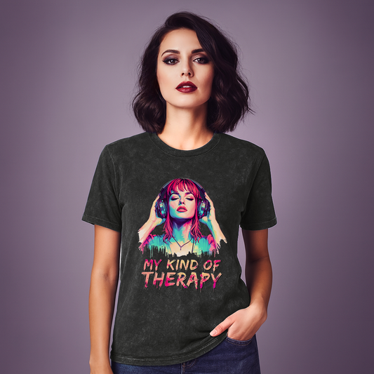 Vintage Retro Music Therapy T-Shirt, Neon Synthwave Grunge Clothing