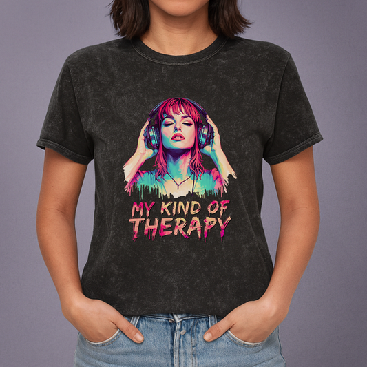 Vintage Retro Music Therapy T-Shirt, Neon Synthwave Grunge Clothing