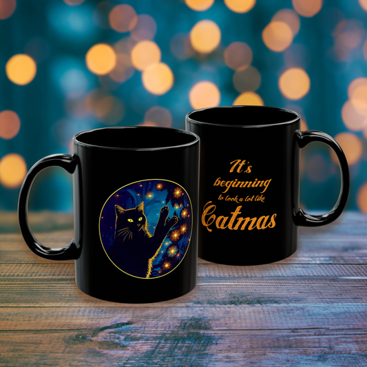 Black Cat Funny Christmas Mug, Holiday Gift for Cat Owners