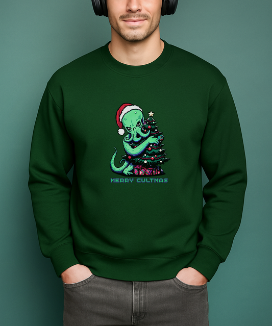 Retro Pixel Christmas Cthulhu Shirt, Merry Cultmas Lovecraft Holiday Pullover