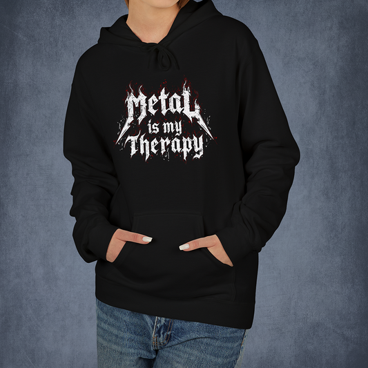 Heavy Metal Therapy Skull and Flames Hoodie, Gothic Grunge Pullover for Rock Fans