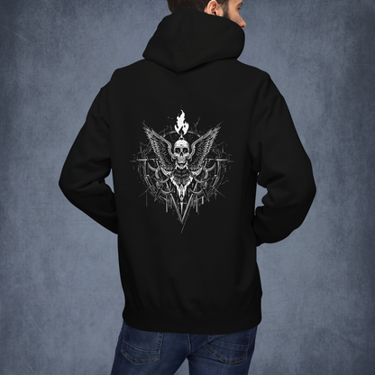 Heavy Metal Therapy Skull and Flames Hoodie, Gothic Grunge Pullover for Rock Fans
