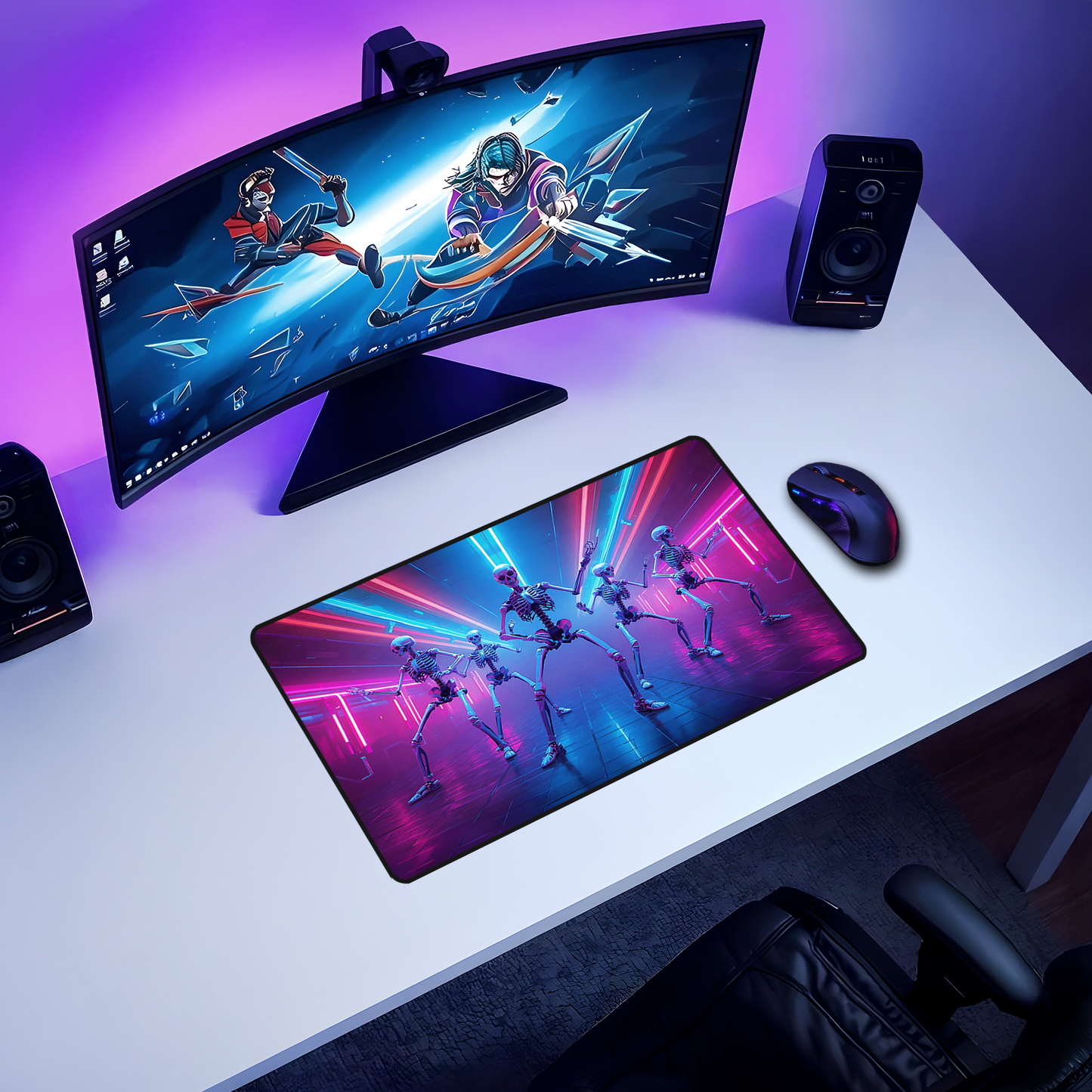 Neon Skeleton Dance Desk Mat, Large Gaming Mouse Pad