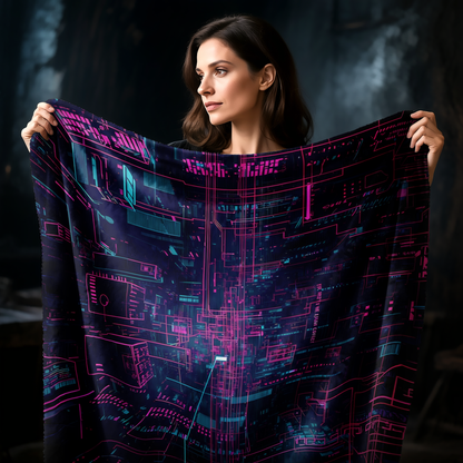 Cyber Dimension Grid Sector 7 - Neon Cyberpunk Velveteen Plush Blanket