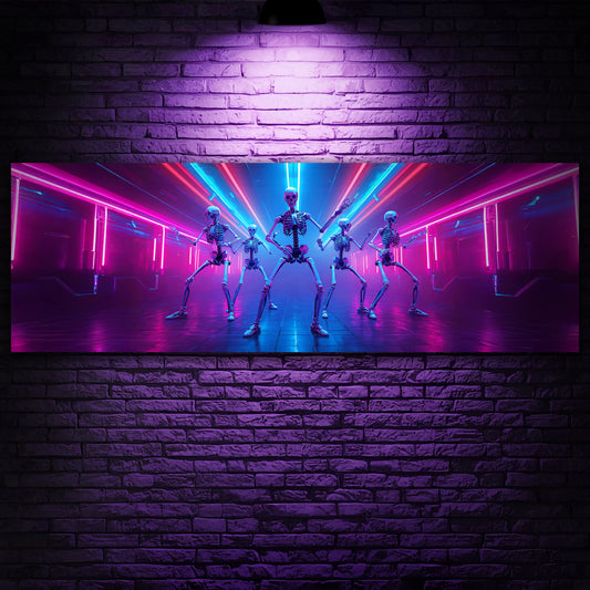 Neon Skeleton Rave - Aluminum Print Wall Art Panorama