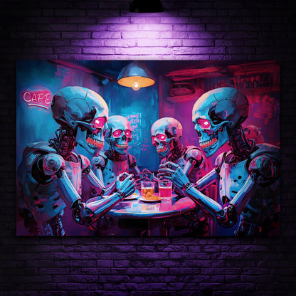 Neon Skeleton Cafe - Aluminum Print Wall Art