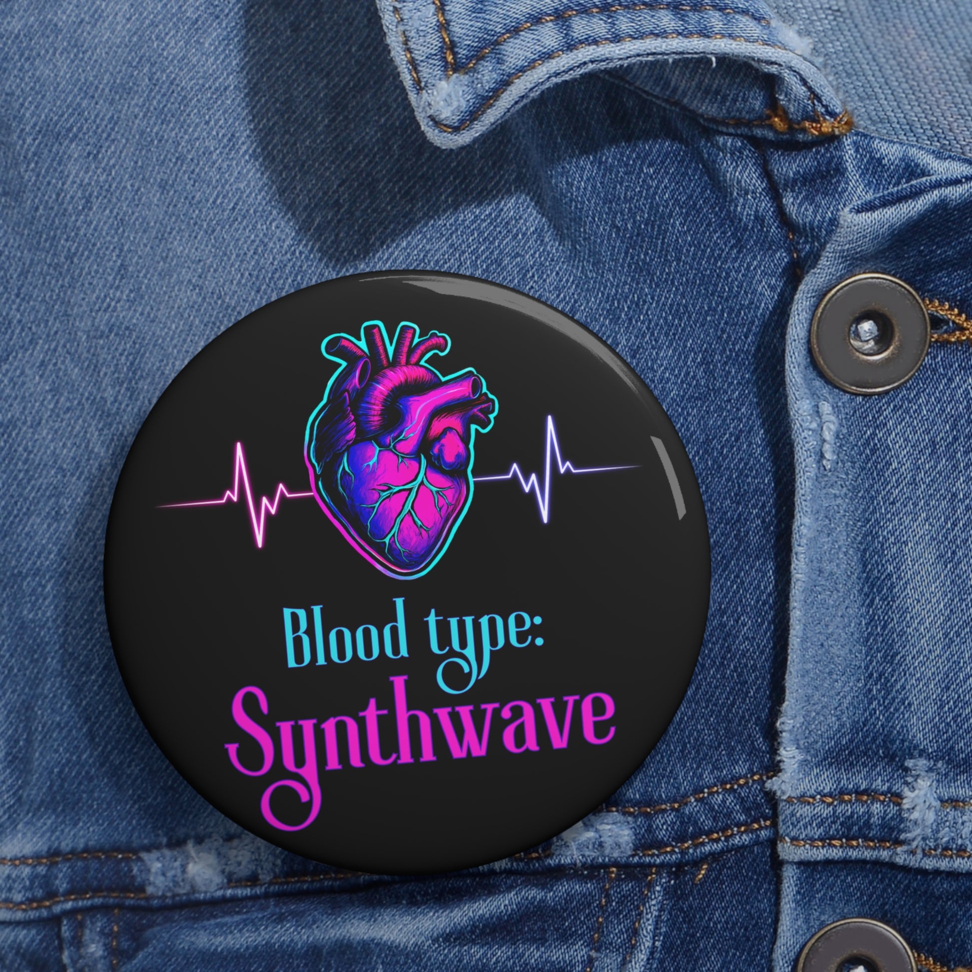 Synthwave Custom Pin Buttons - Retro Heart Design