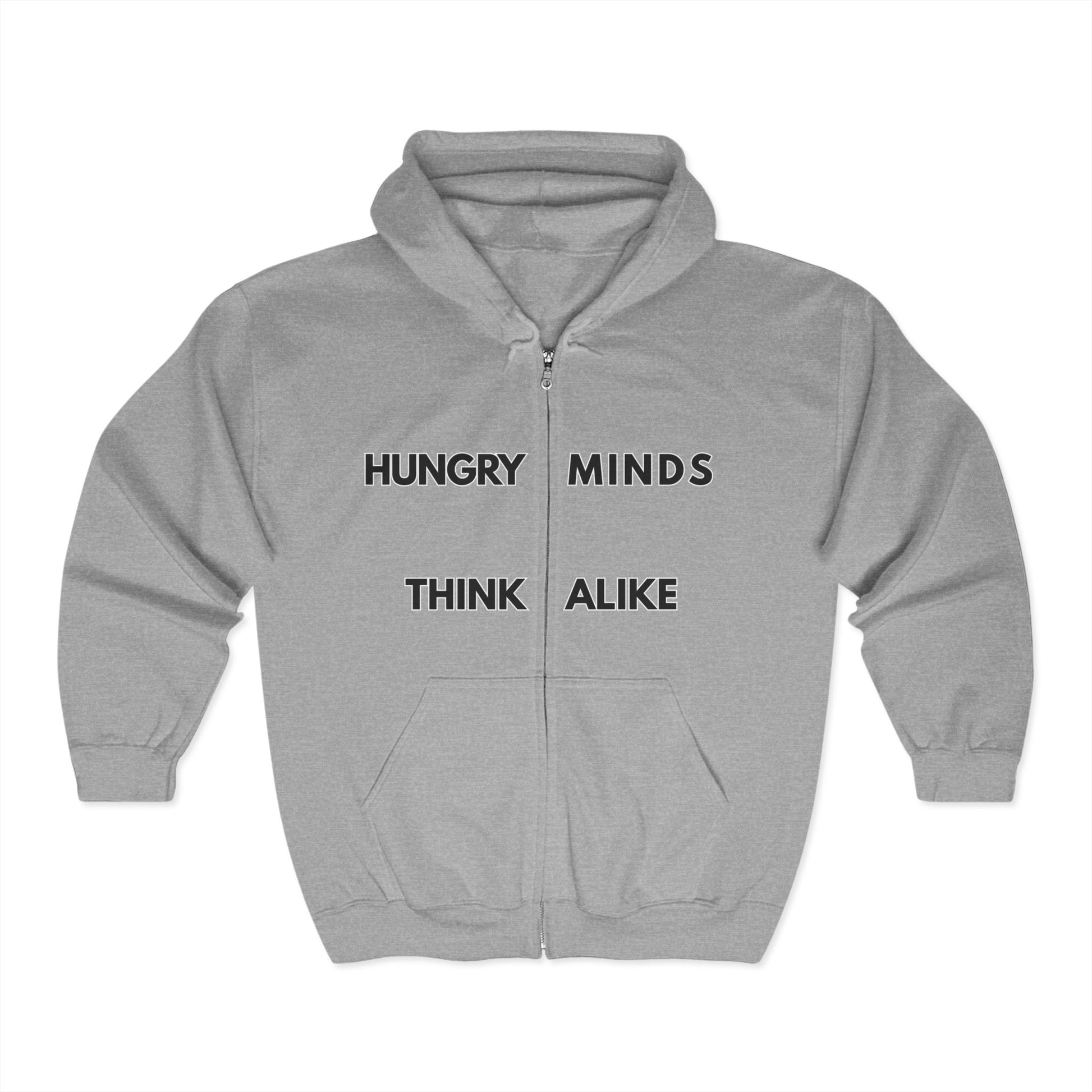 Hungry Minds Unisex Zip Hoodie – Bold Minimalist Statement Gift