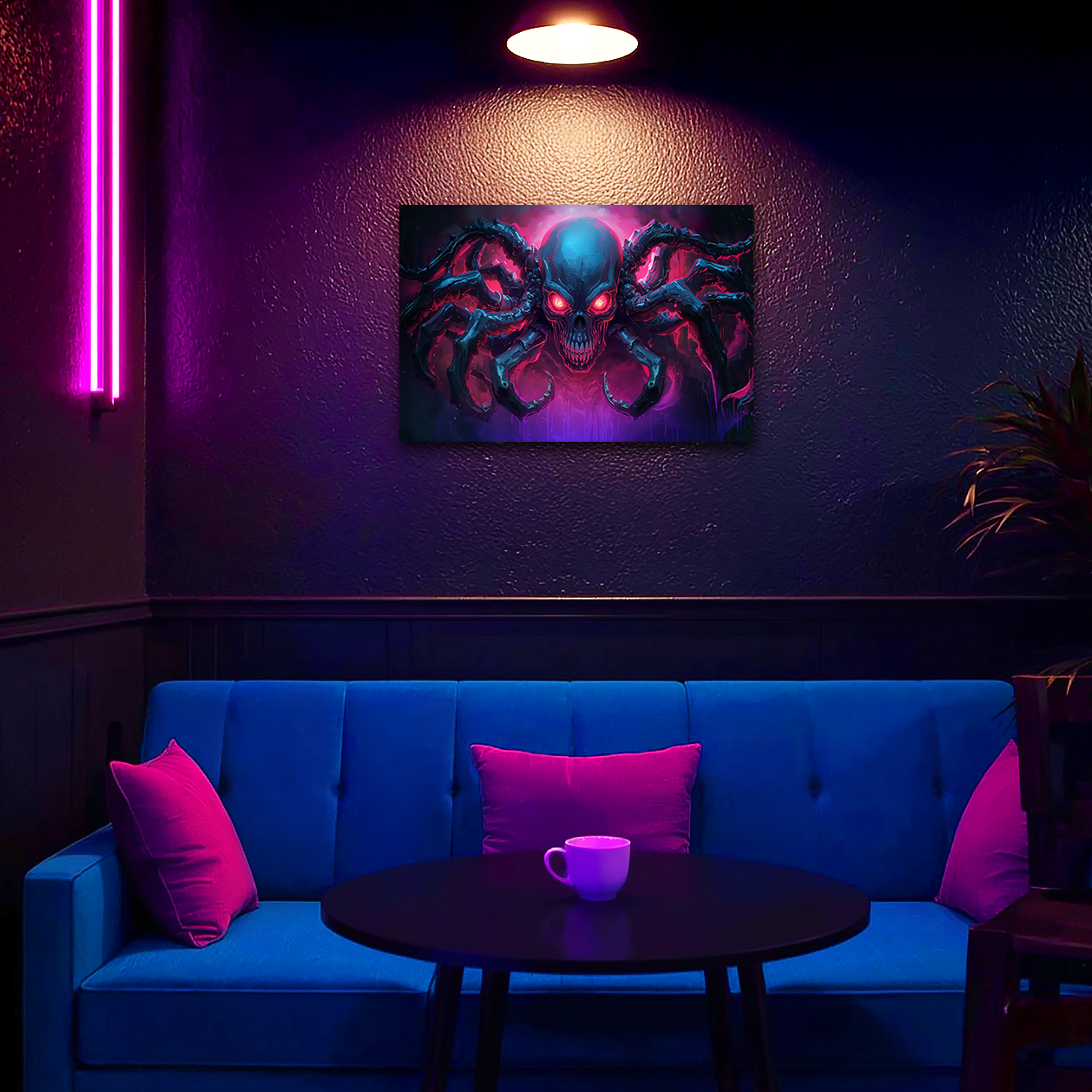 Robotic Skull Spider - Nightmare in Neon - Aluminum Print Wall Art