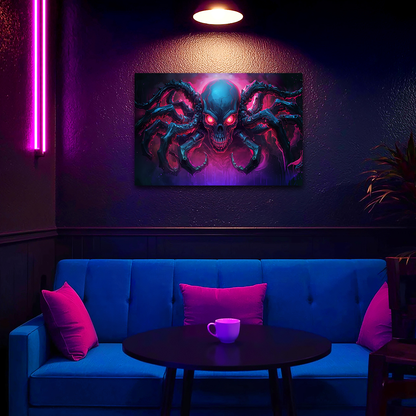 Robotic Skull Spider - Nightmare in Neon - Aluminum Print Wall Art