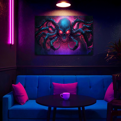Robotic Skull Spider - Nightmare in Neon - Aluminum Print Wall Art