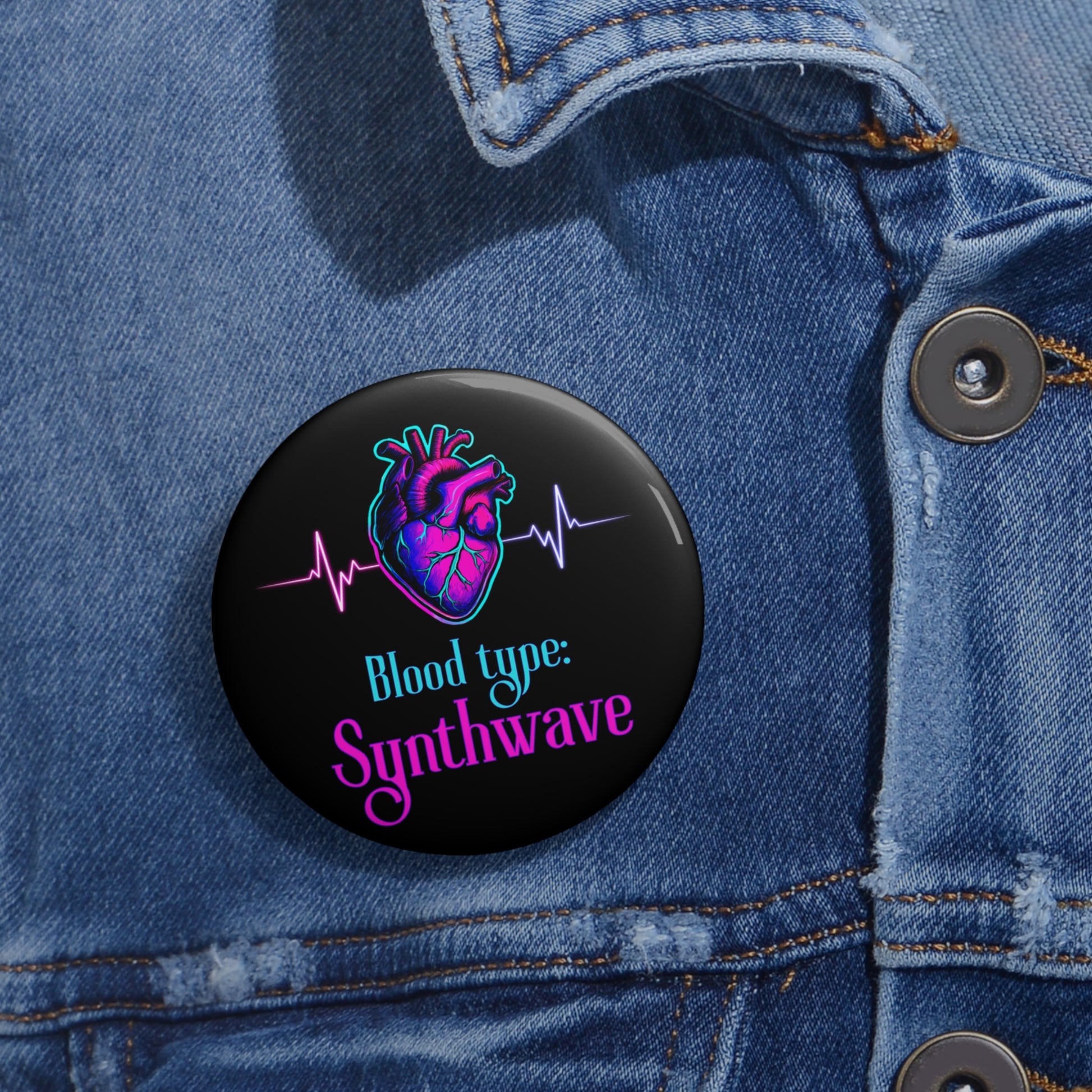 Synthwave Custom Pin Buttons - Retro Heart Design