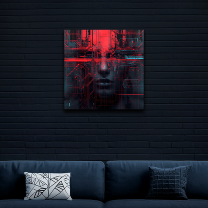 Synthetic Mind - Tech Noir Futuristic Cirquit Portrait - Aluminum Print Wall Art