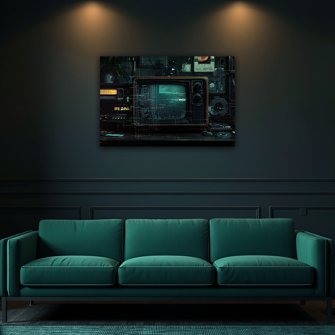 The Signal Never Dies - Dark Futuristic Old TV Aluminum Wall Art