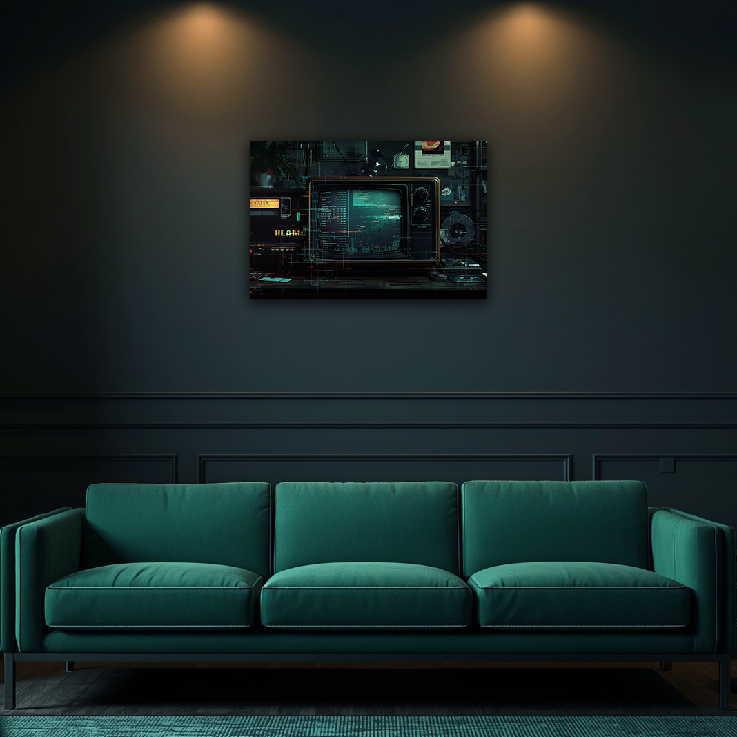 The Signal Never Dies - Dark Futuristic Old TV Aluminum Wall Art