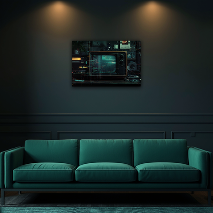 The Signal Never Dies - Dark Futuristic Old TV Aluminum Wall Art
