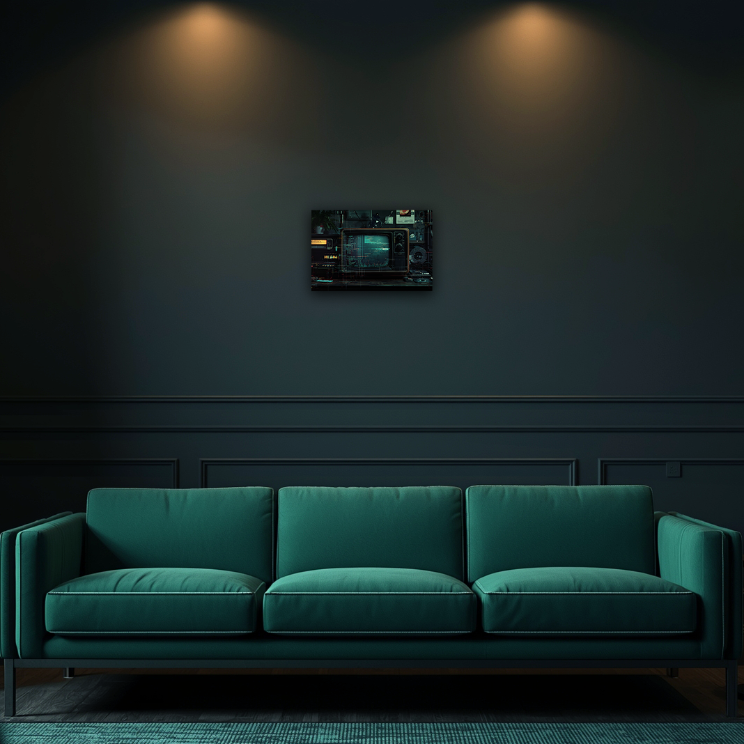 The Signal Never Dies - Dark Futuristic Old TV Aluminum Wall Art