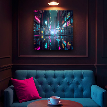 Midnight Cyberpunk City - Aluminum Print Wall Art