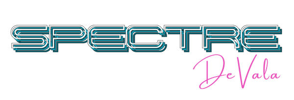 Logo with 'Spectre' in teal and 'DeVala' in pink on a white background